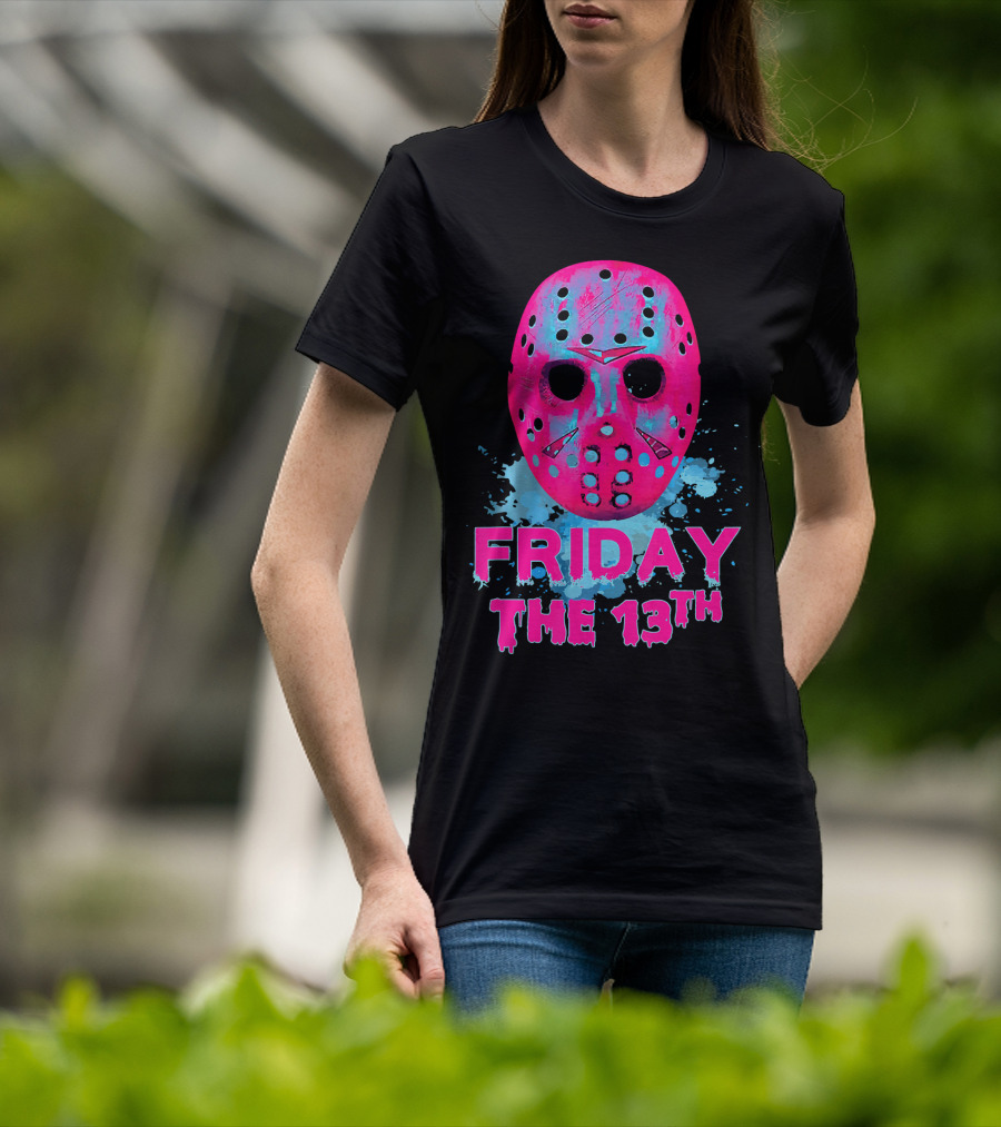 Friday The 13th Pink Neon Hockey Mask Horror T-Shirt
