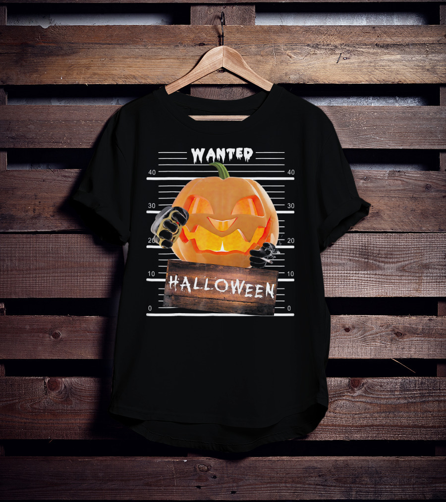 Wanted Halloween Pumpkin Mugshot Funny T-Shirt