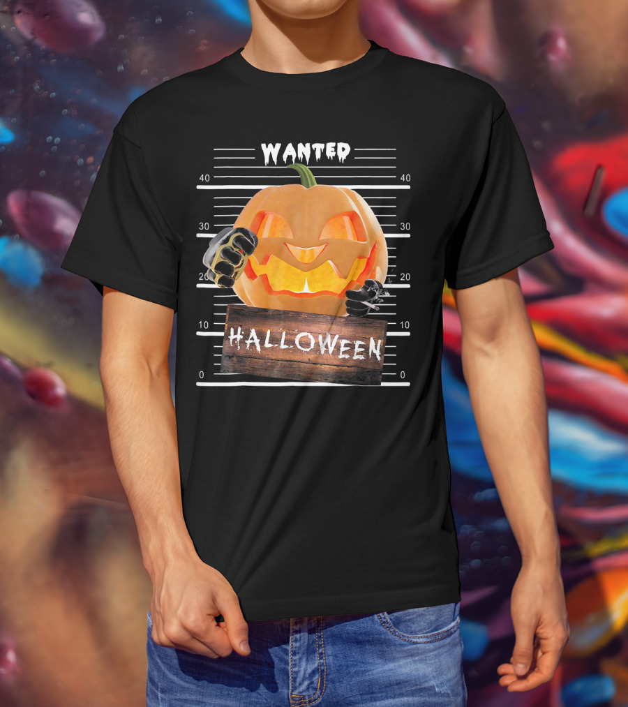 Wanted Halloween Pumpkin Mugshot Funny T-Shirt
