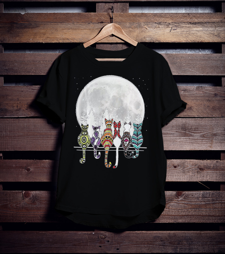 Day Of Dead Sugar Skull Cat Cats Skele Full Moon Forest T-Shirt