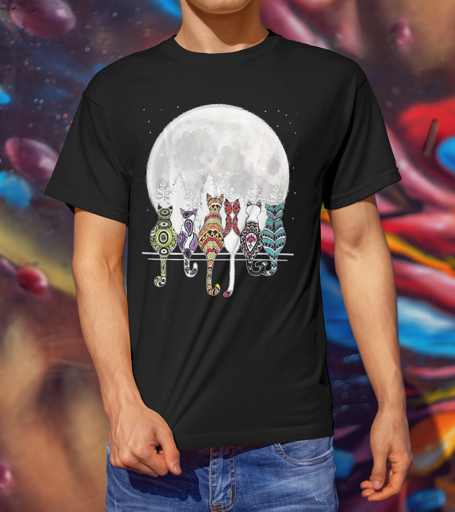 Day Of Dead Sugar Skull Cat Cats Skele Full Moon Forest T-Shirt