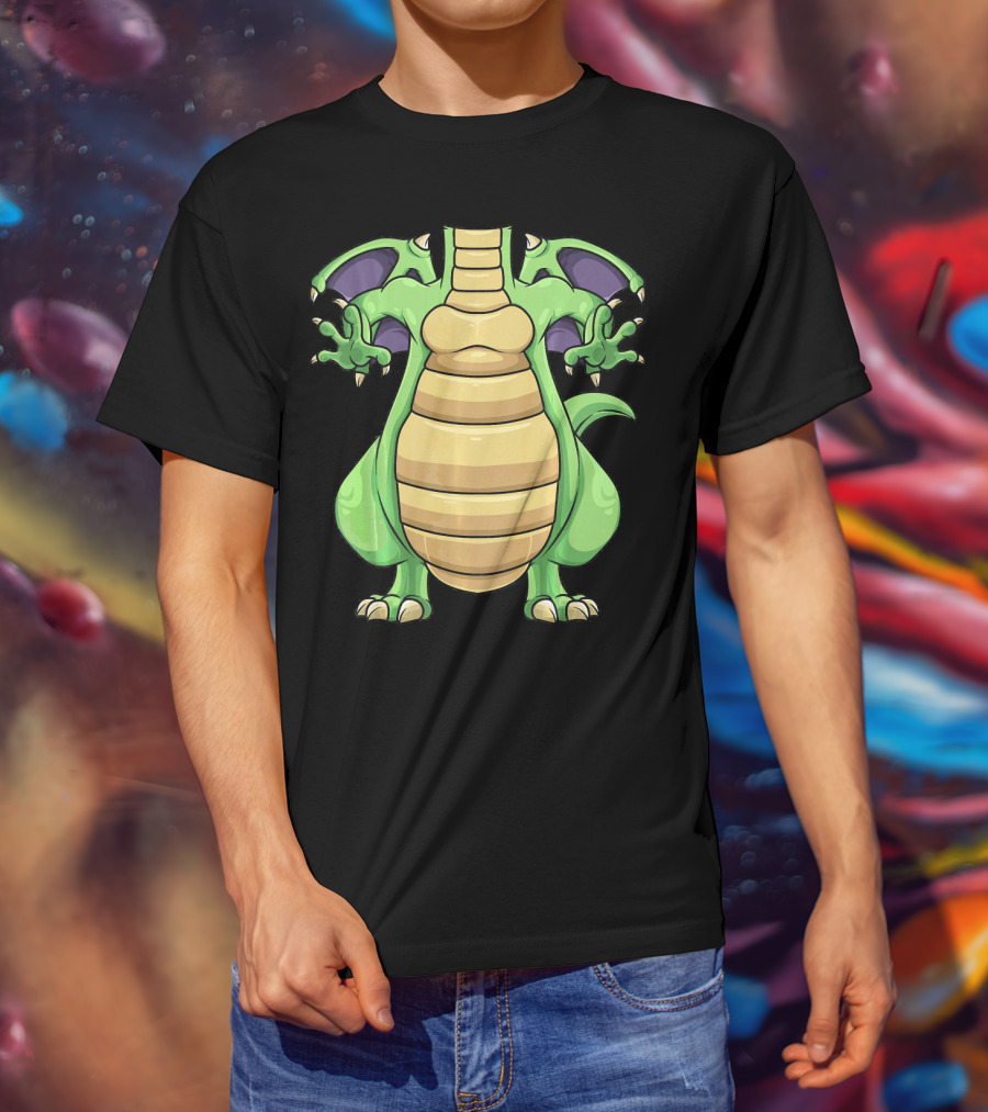 Cool Headless Dragon Retro Cartoon Style Green Monster T-Shirt