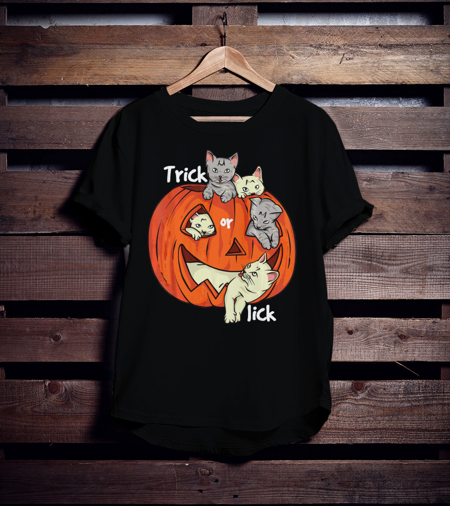 Trick Or Lick Cats In Carved Pumpkin Funny Cat T-Shirt