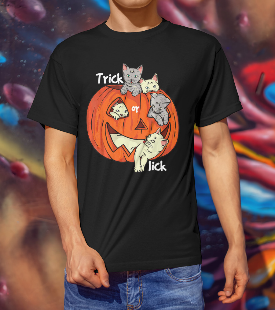Trick Or Lick Cats In Carved Pumpkin Funny Cat T-Shirt