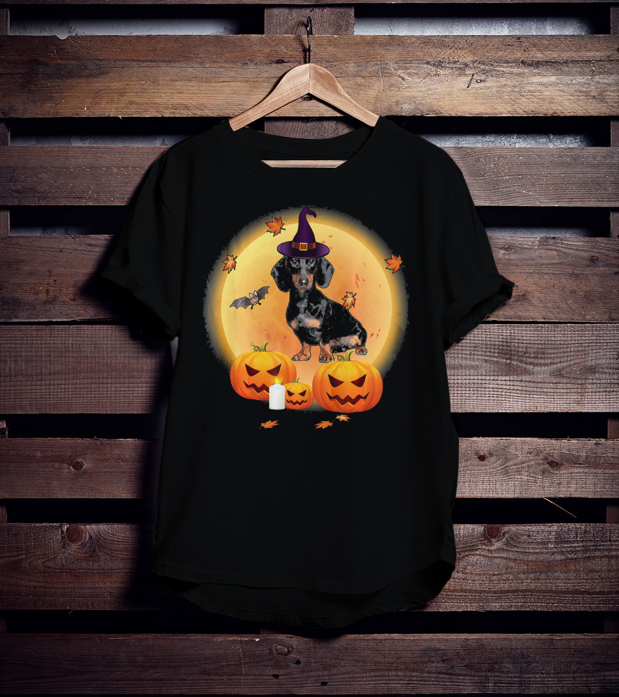 Halloween Dachshund Witch Pumpkin Fun T-Shirt
