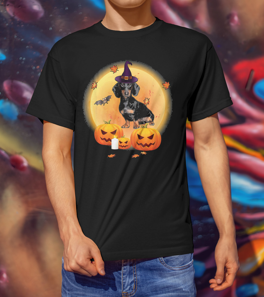 Halloween Dachshund Witch Pumpkin Fun T-Shirt