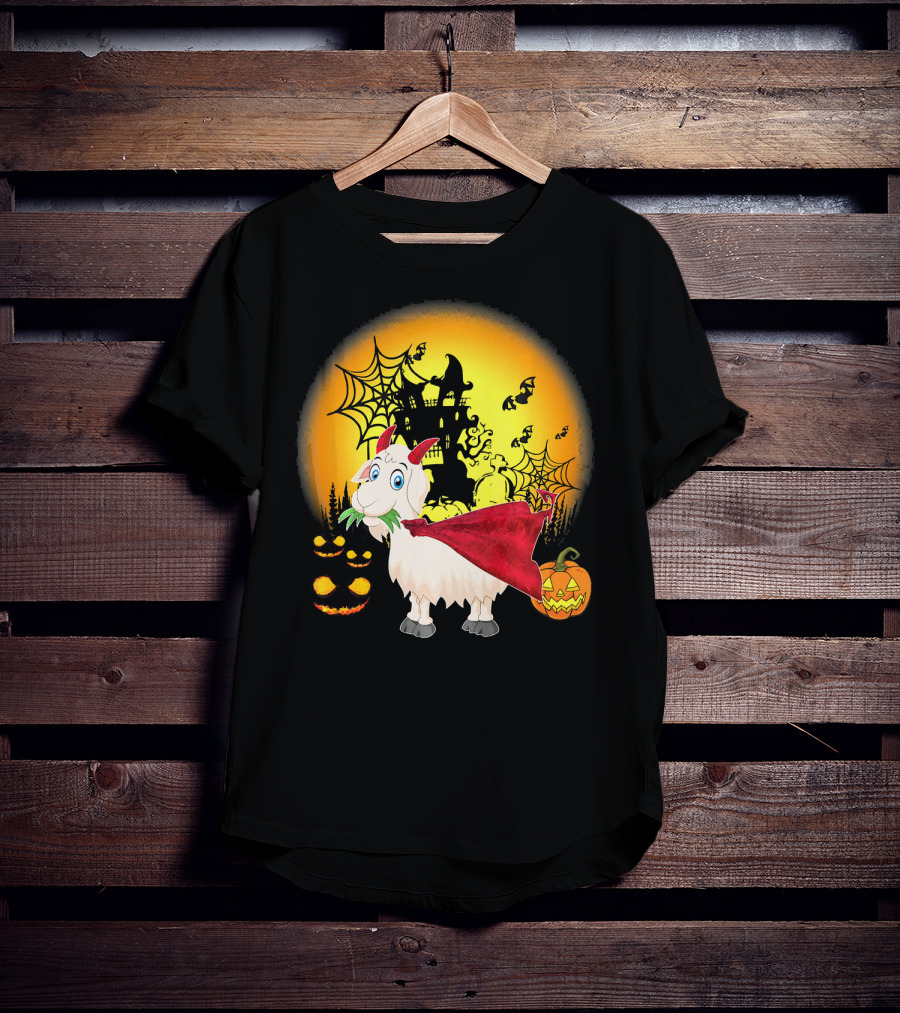 Funny Goat Halloween Cape Haunted House Pumpkins Spooky Night T-Shirt