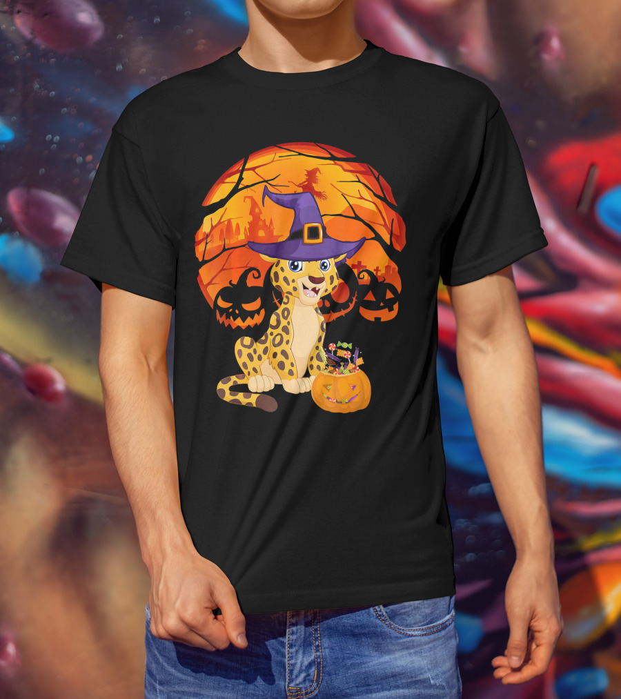 Halloween Costume Leo Witch Hat Leopard Jack-o'-Lantern Moon Shadows T-Shirt