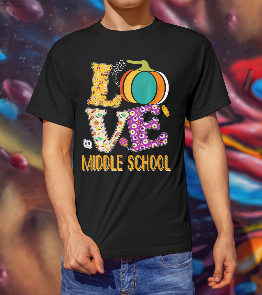 Love Middle School Halloween Pumpkin Fun T-Shirt