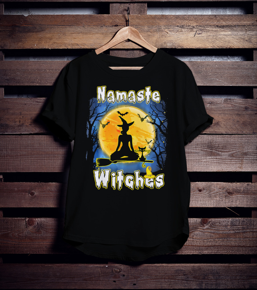 Namaste Witches Halloween Yoga Moonlight Meditation T-Shirt