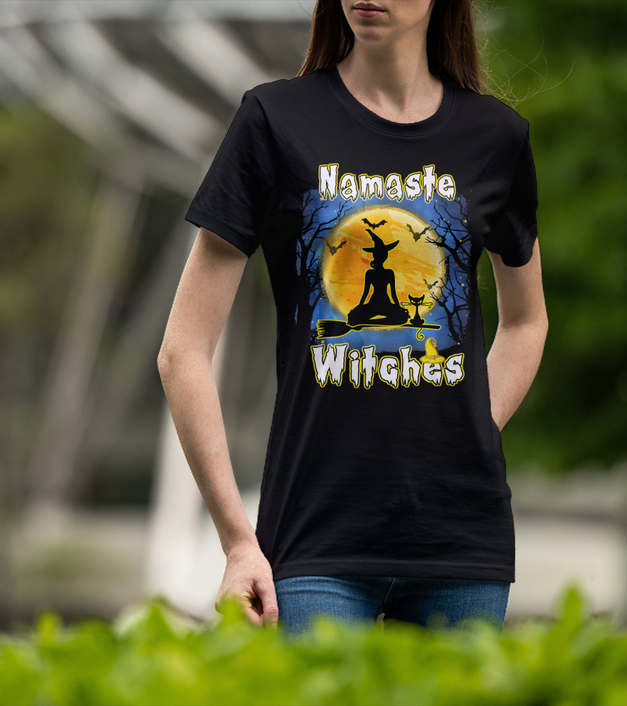 Namaste Witches Halloween Yoga Moonlight Meditation T-Shirt