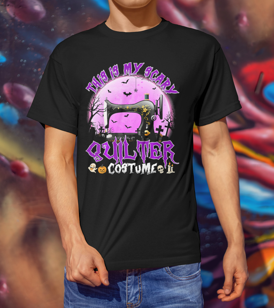 This Is My Scary Quilter Costume With Sewing Machine And Halloween Icons T-Shirt