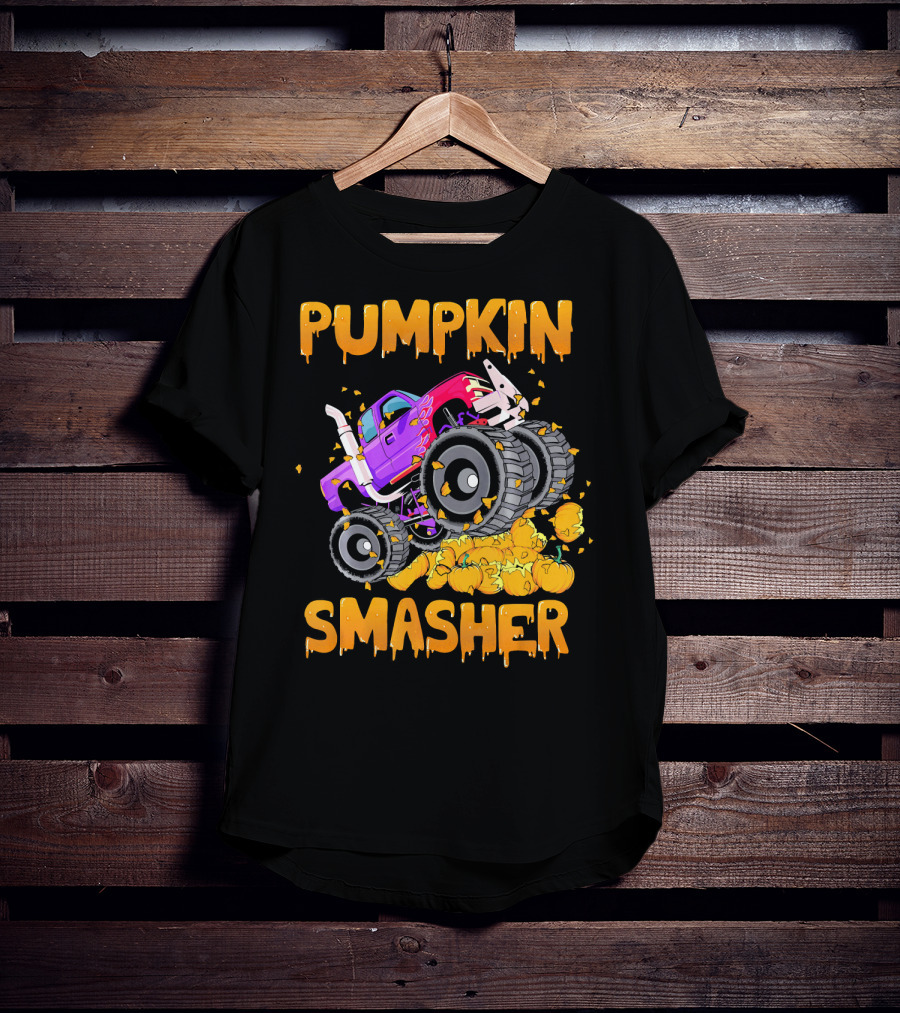 Pumpkin Smasher Halloween Monster Truck T-Shirt