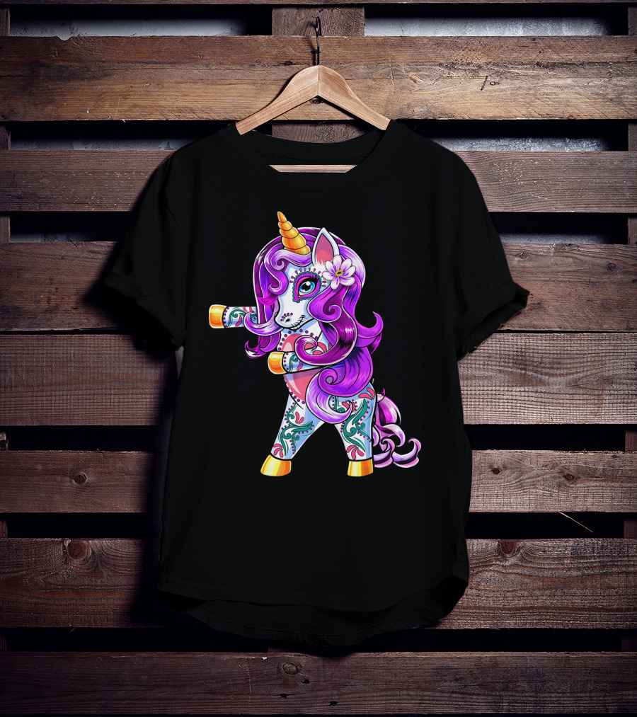 Flossing Unicorn Day Of The Dead Sugar Skull Dance T-Shirt