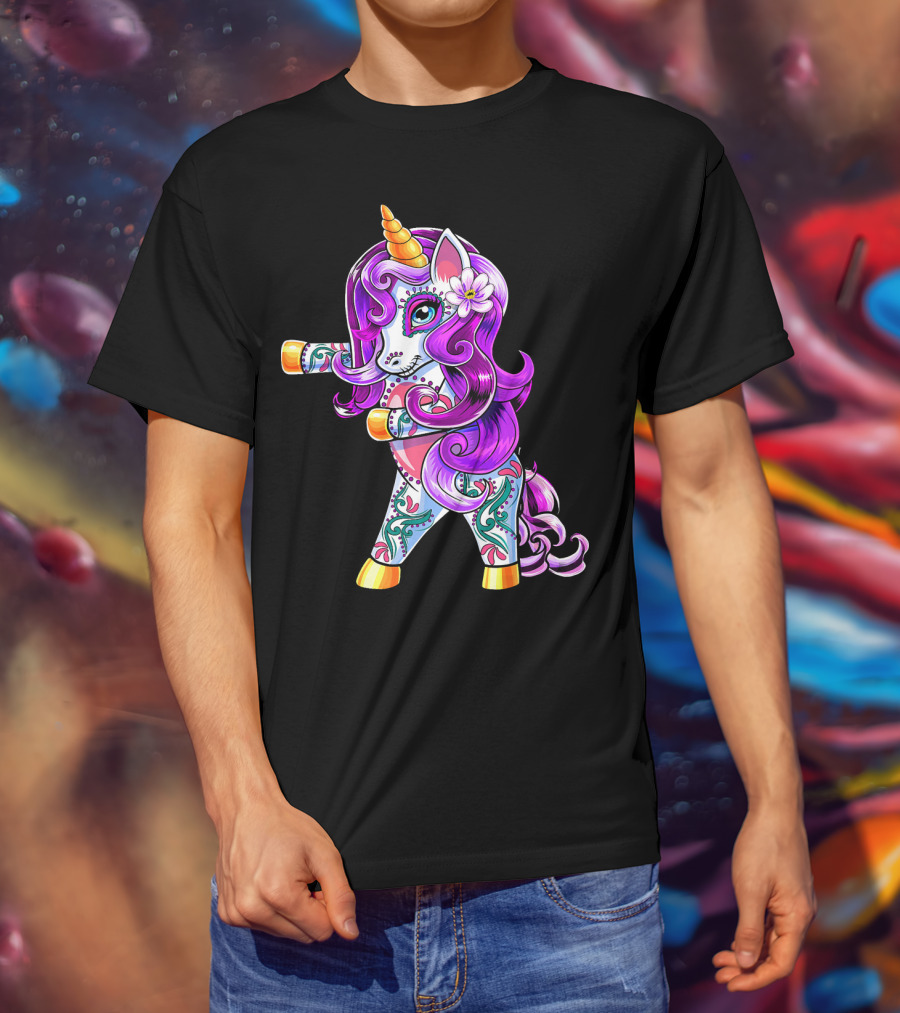 Flossing Unicorn Day Of The Dead Sugar Skull Dance T-Shirt