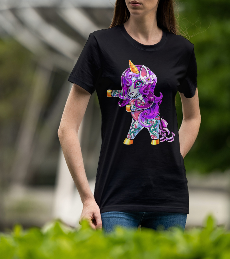 Flossing Unicorn Day Of The Dead Sugar Skull Dance T-Shirt