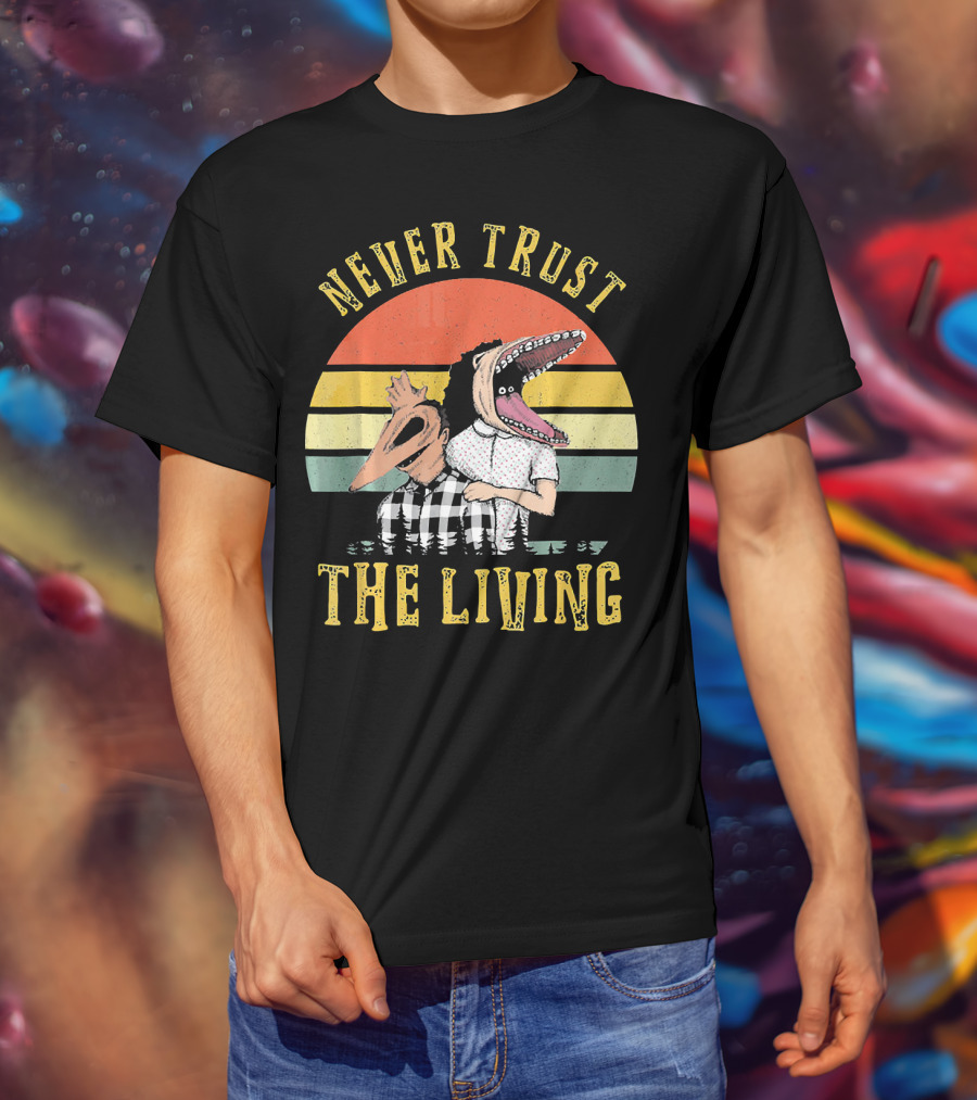 Never Trust The Living Retro Vintage Sun Beetlejuice Icons T-Shirt