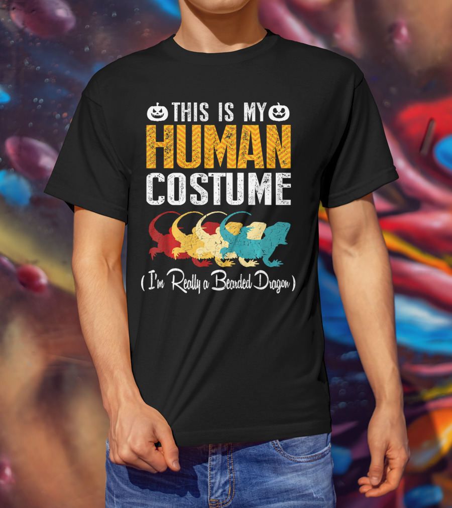 This Is My Human Costume I'm Really A Bearded Dragon Halloween Pumpkin T-Shirt