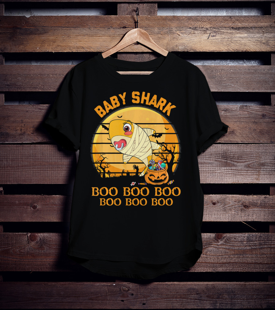 Baby Shark Boo Boo Boo Halloween Pumpkin Mummy T-Shirt