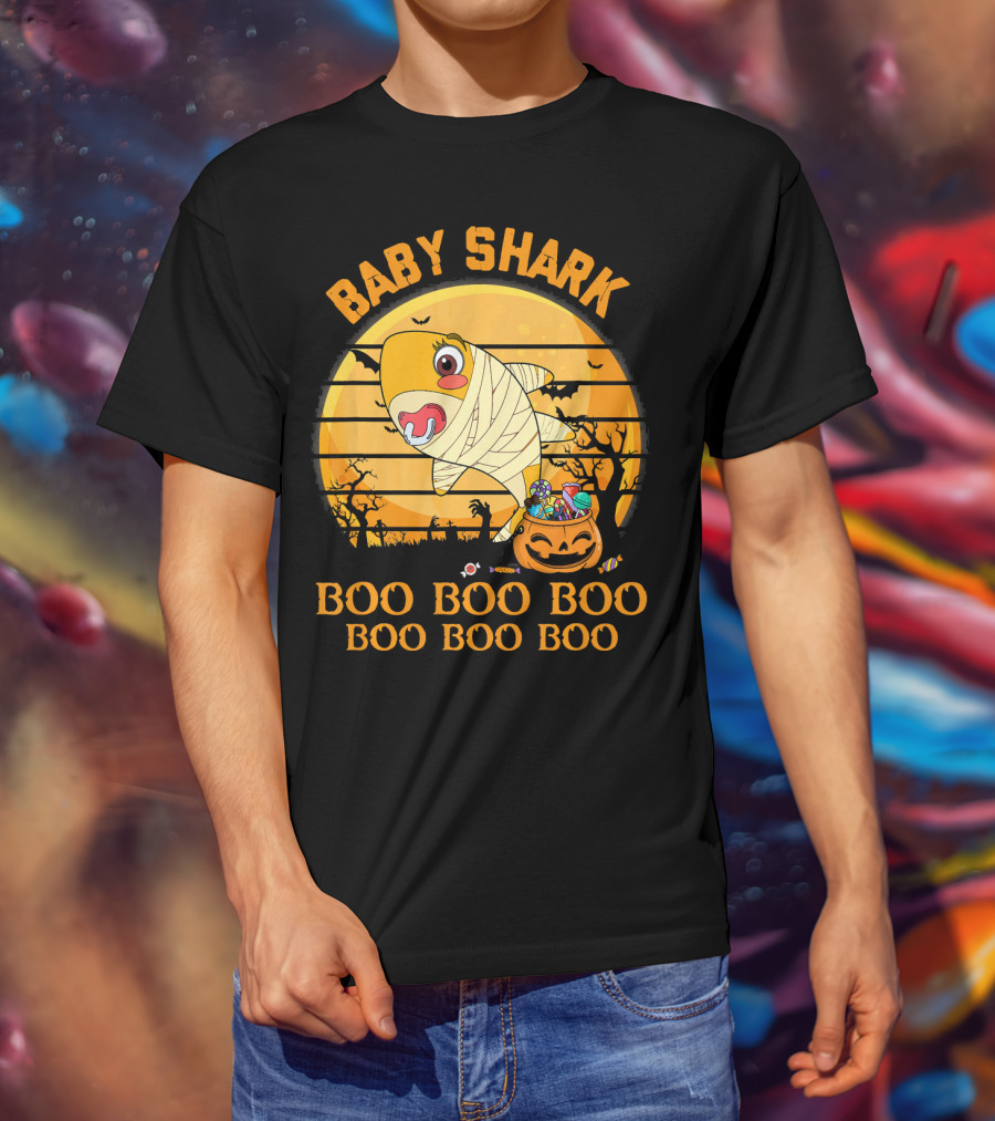 Baby Shark Boo Boo Boo Halloween Pumpkin Mummy T-Shirt
