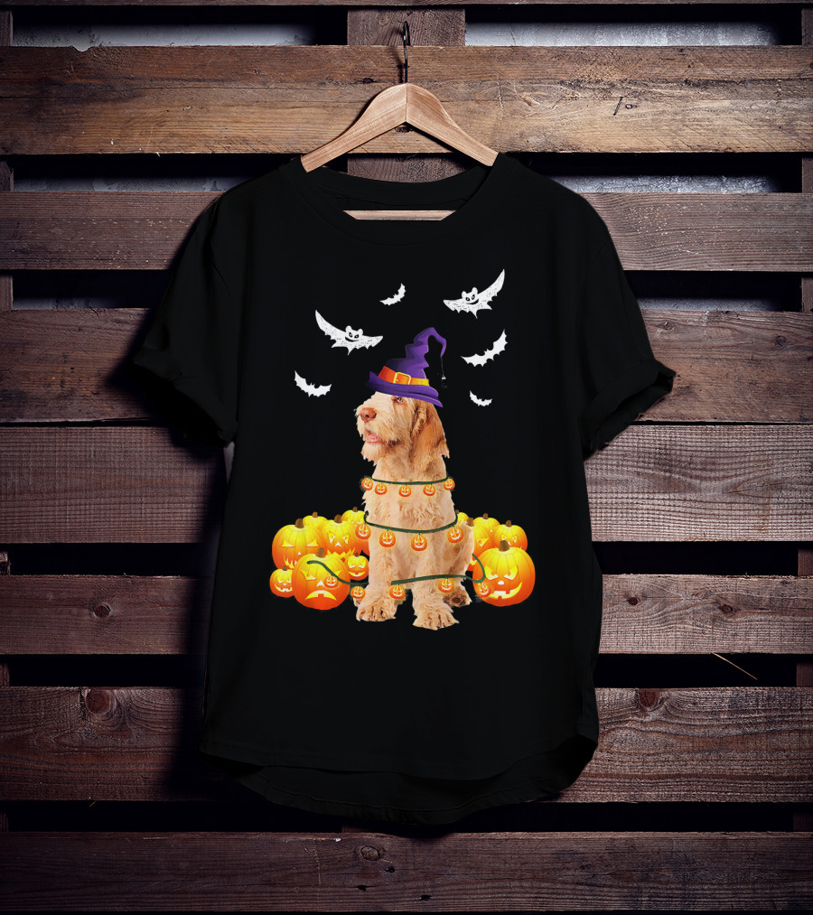 Spinone Italiano Dog Halloween Pumpkin Lights And Bats T-Shirt