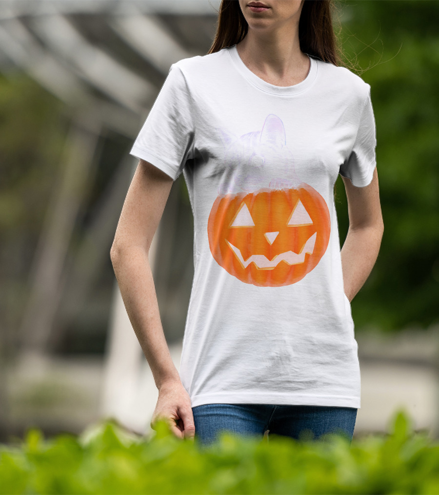 Kitten Peeking From Jack-O'-Lantern Pumpkin Halloween T-Shirt