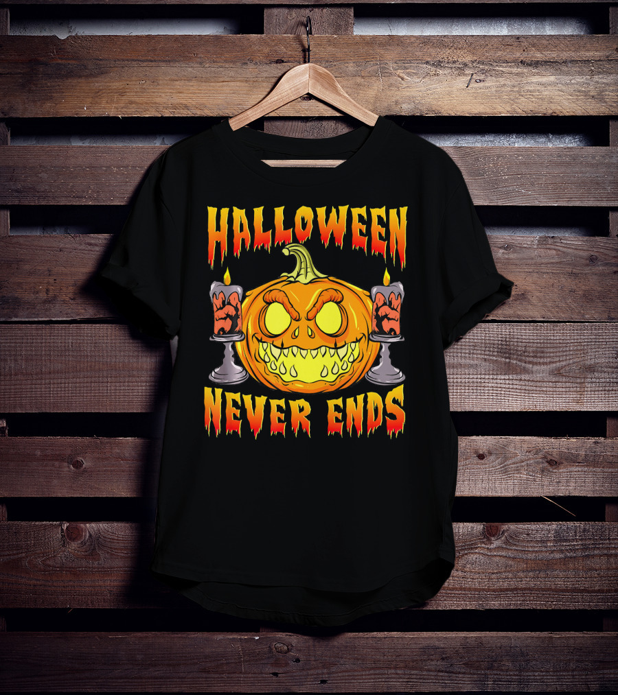 Halloween Never Ends Scary Pumpkin With Spooky Candles T-Shirt