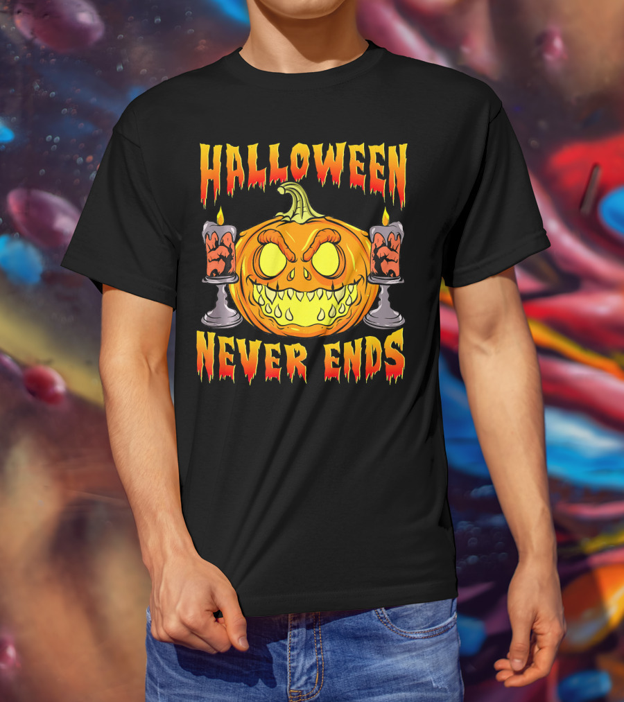 Halloween Never Ends Scary Pumpkin With Spooky Candles T-Shirt