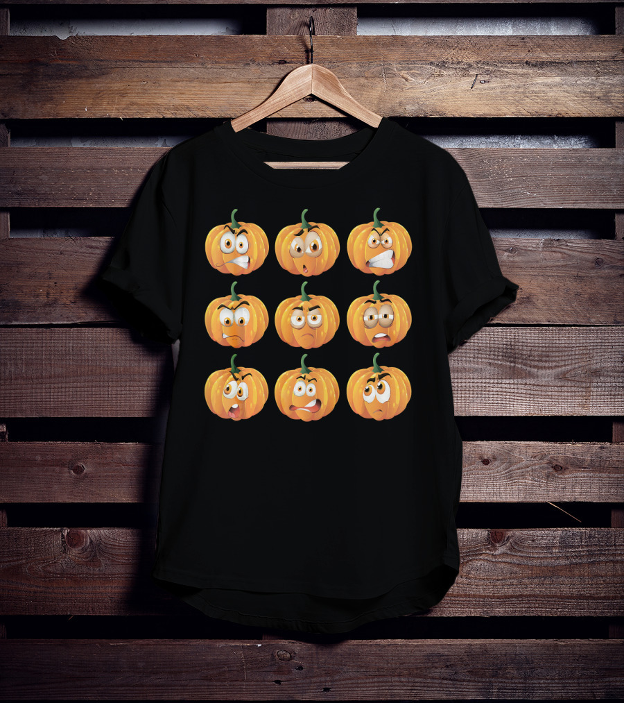 Pumpkin Emoji Faces Expressions Grid T-Shirt