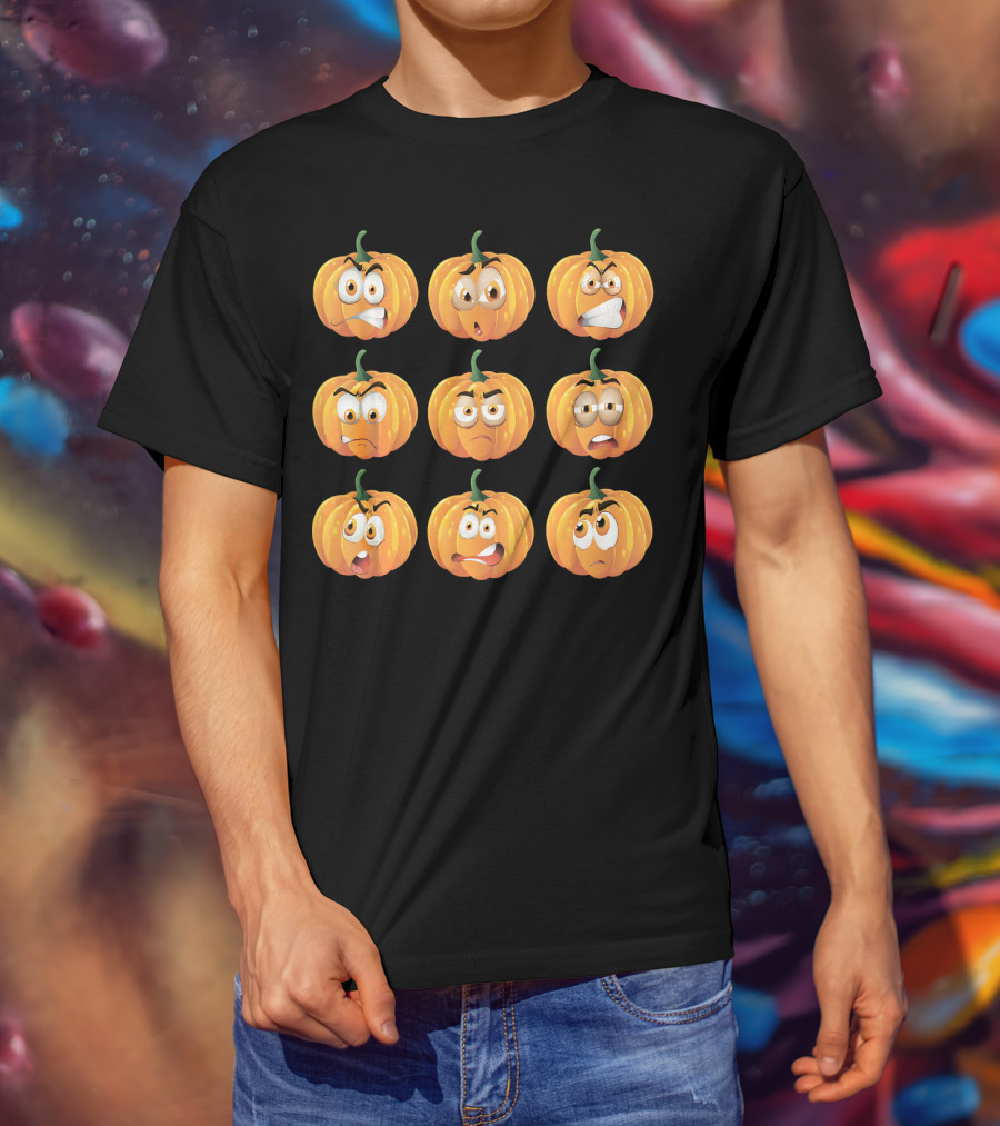Pumpkin Emoji Faces Expressions Grid T-Shirt