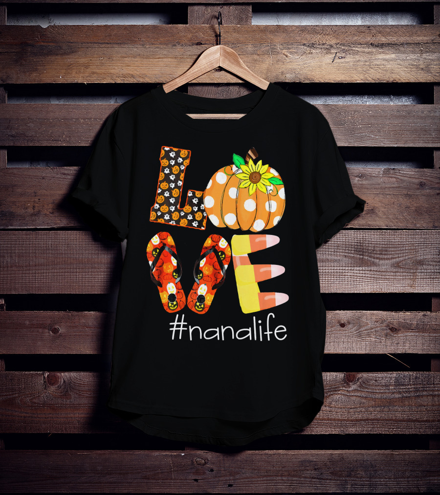 Nanalife Funny Love Pumpkin Flip Flops Halloween Candy Corn And Sunflower T-Shirt