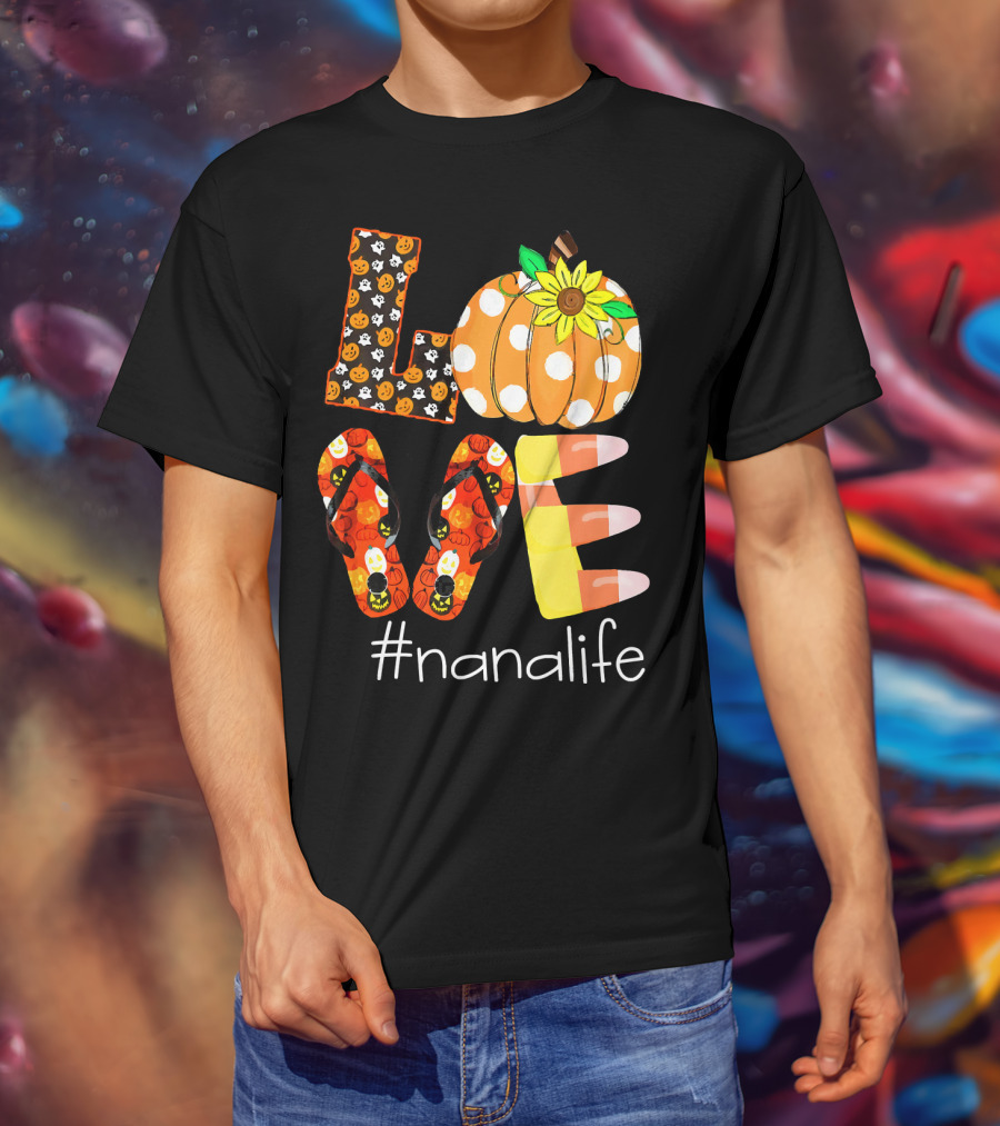 Nanalife Funny Love Pumpkin Flip Flops Halloween Candy Corn And Sunflower T-Shirt