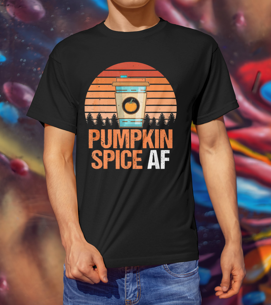Pumpkin Spice AF Coffee Cup Sunset Forest T-Shirt