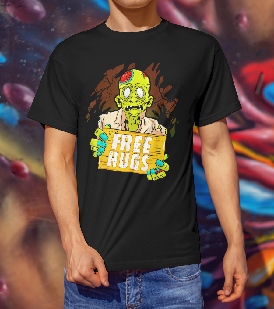 Free Hugs Creepy Zombie Funny Mens Halloween Horror T-Shirt