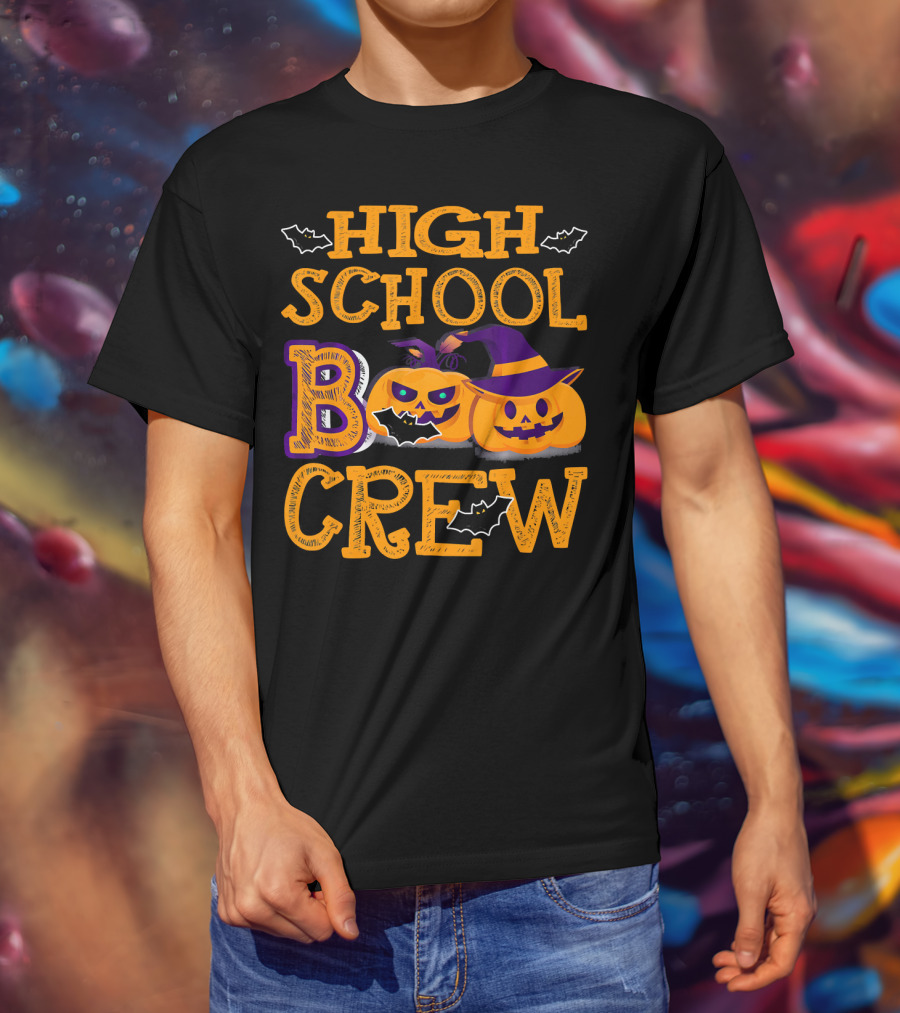 High School Boo Crew Halloween Pumpkins And Bats T-Shirt