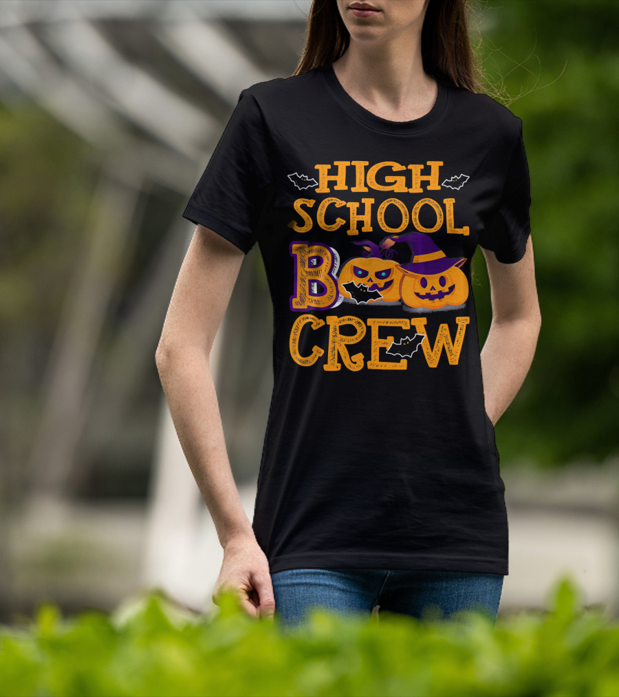 High School Boo Crew Halloween Pumpkins And Bats T-Shirt