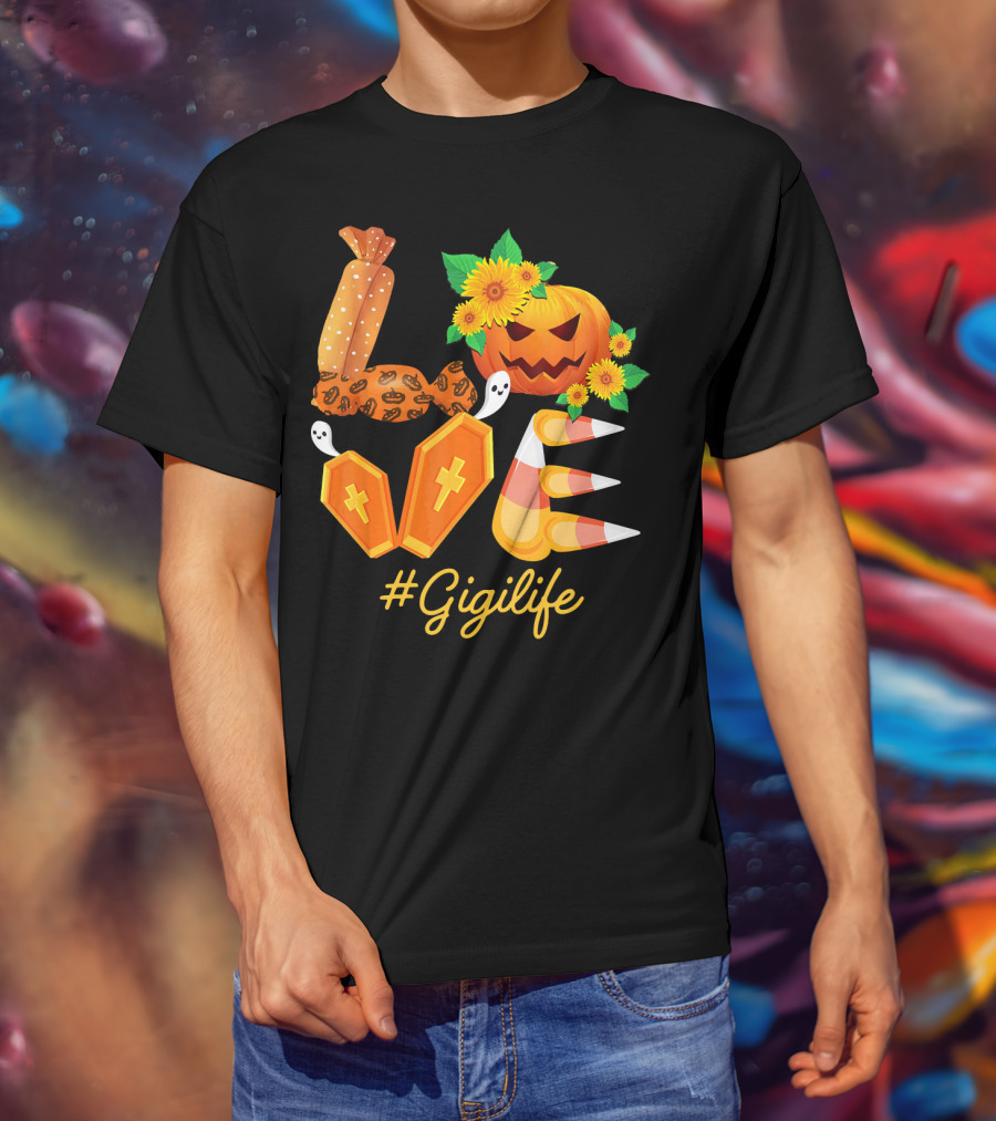 Love Gigi Life Halloween Pumpkin Sunflower Candy Corn Ghosts T-Shirt