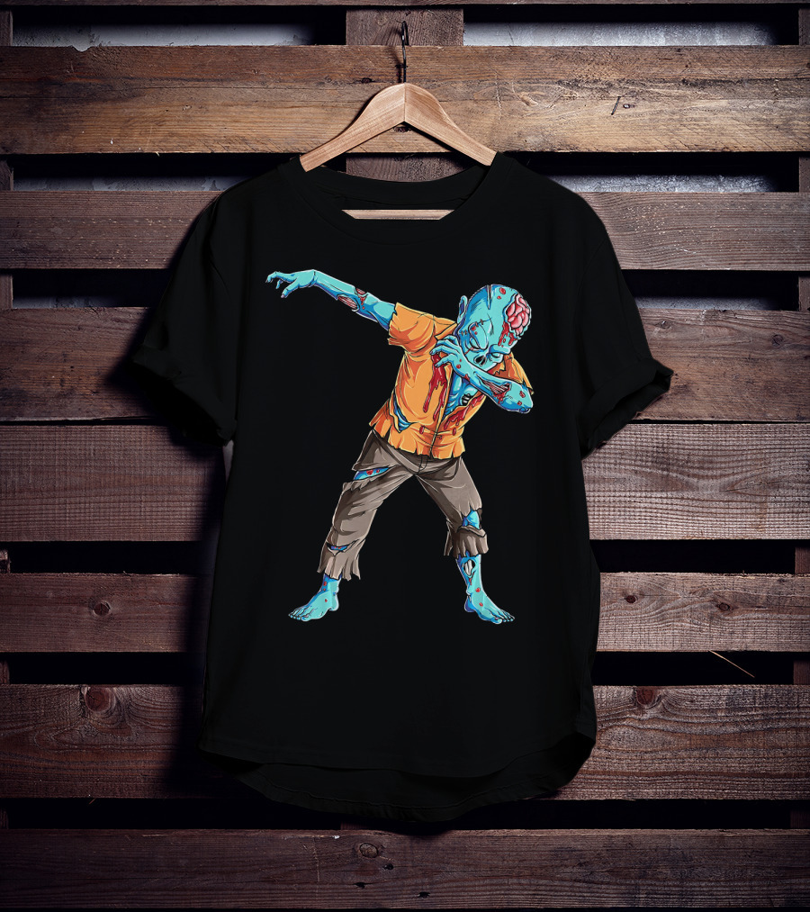 Dabbing Zombie With Orange Shirt And Blue Skin T-Shirt