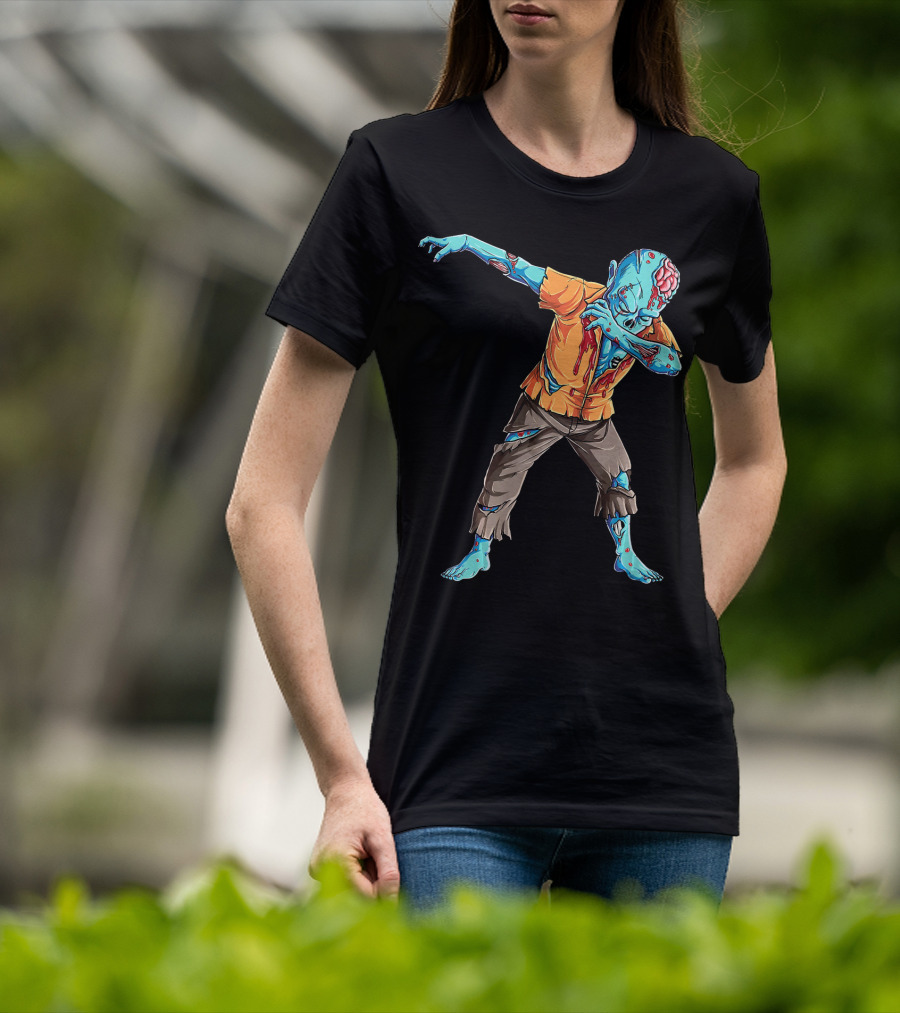 Dabbing Zombie With Orange Shirt And Blue Skin T-Shirt