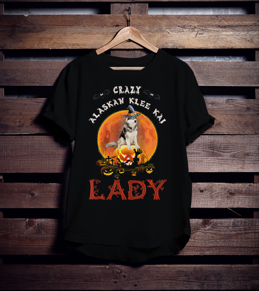Crazy Alaskan Klee Kai Lady Halloween Moon Pumpkin Graveyard T-Shirt