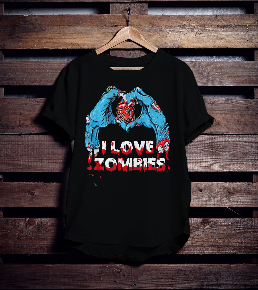 I Love Zombies Halloween Horror Funny Zo Creepy Hands And Heart T-Shirt