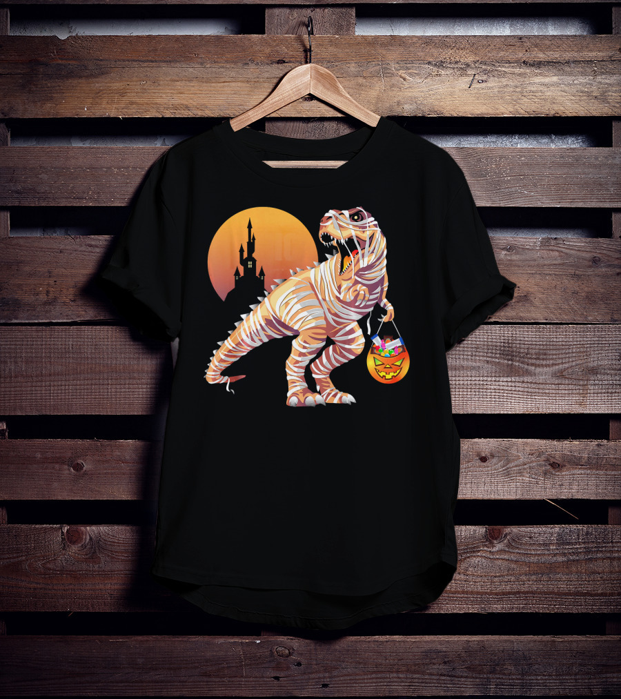 Mummy Rex Dinosaur Halloween Trick Or Treat Castle Shadows T-Shirt