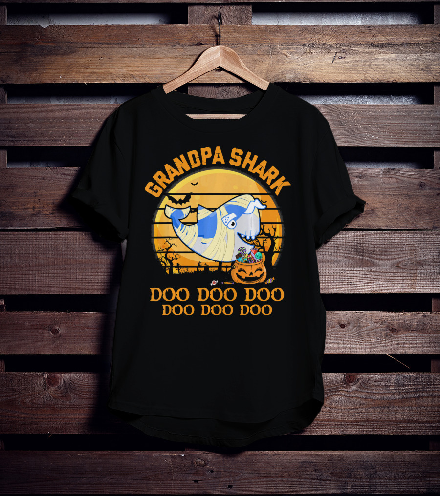 Grandpa Shark Doo Doo Doo Halloween Pumpkin Bat Mummy Candy T-Shirt