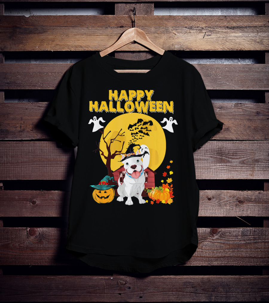 Happy Halloween Pumpkin Pitbull Dog Ghosts And Spooky Night T-Shirt