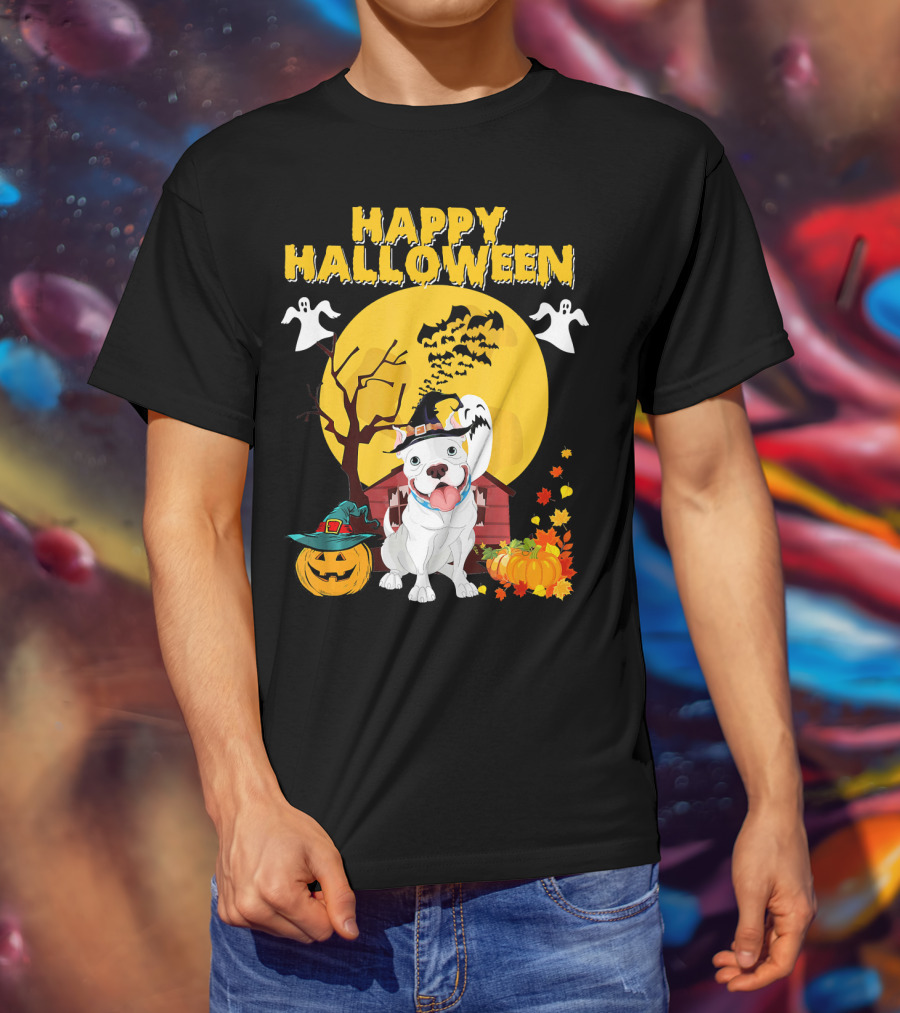 Happy Halloween Pumpkin Pitbull Dog Ghosts And Spooky Night T-Shirt