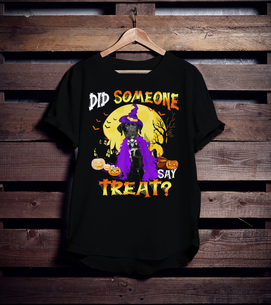 Did Someone Say Treat Black Lab Halloween Dog With Pumpkins And Witch Hat T-Shirt