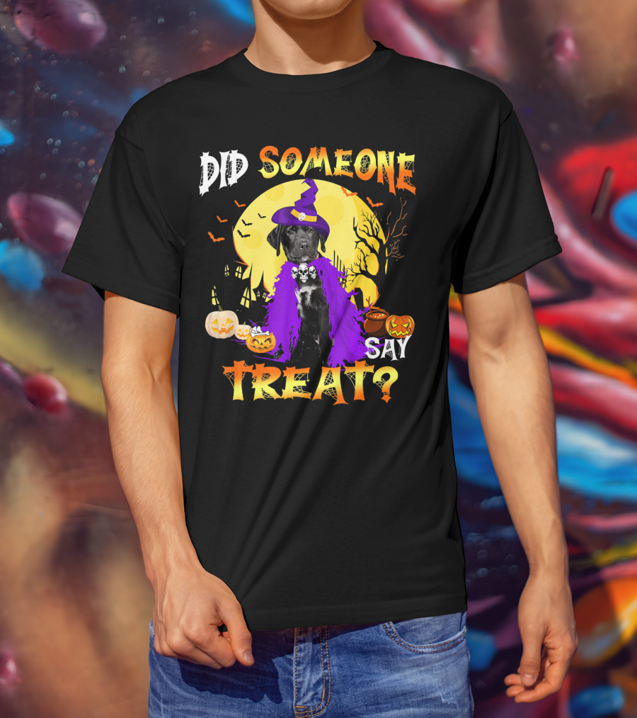Did Someone Say Treat Black Lab Halloween Dog With Pumpkins And Witch Hat T-Shirt