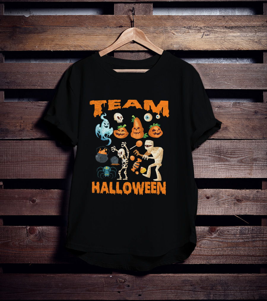 Team Halloween Ghost Skull Skeleton Pumpkins Mummy Spider T-Shirt