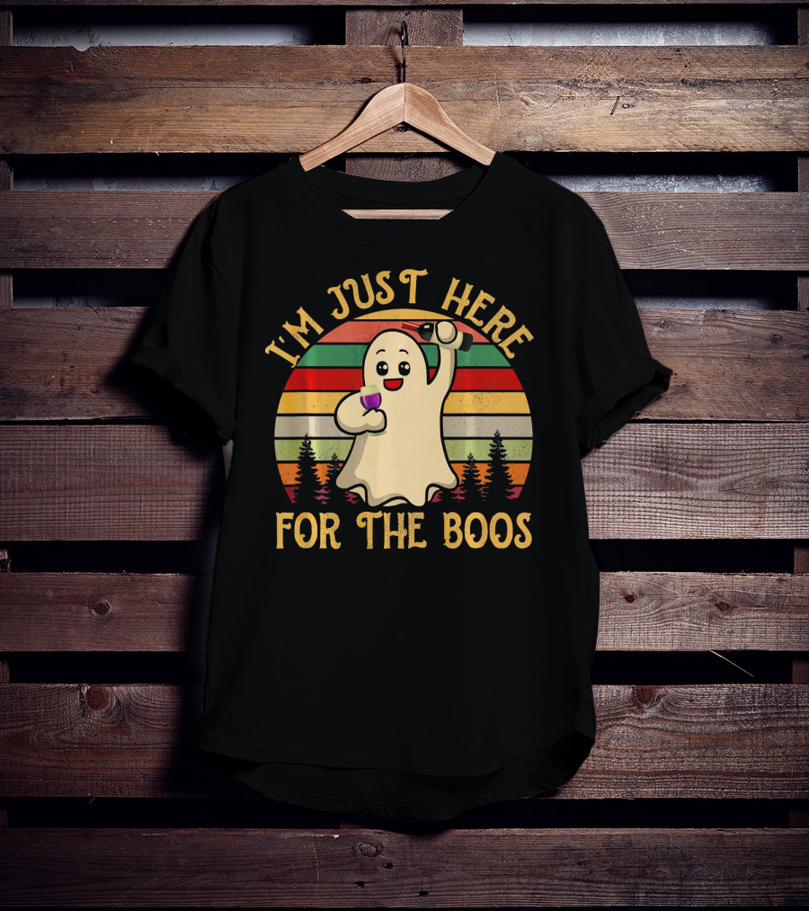 I'm Just Here For The Boos Vintage Ghost Wine Halloween T-Shirt
