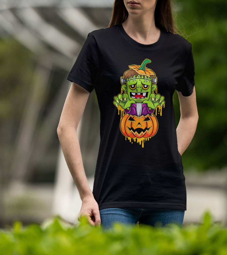 Sweet Cute Pumpkin Halloween Frankenstein Monster T-Shirt